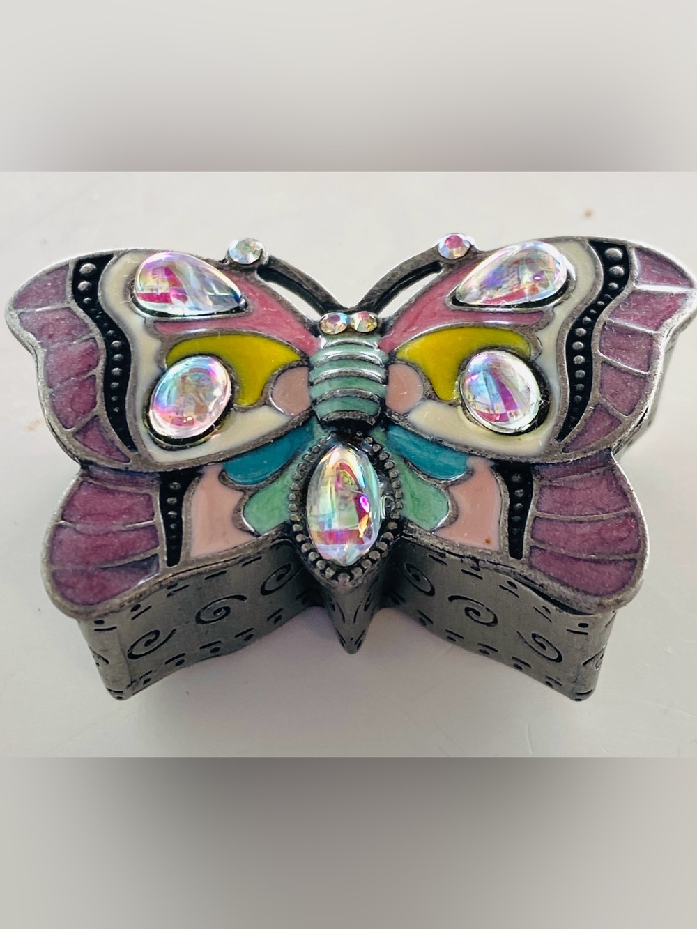 2007 Avon Bejeweled Butterfly Trinket Jewelry Box Enamel Iridescent stocking
